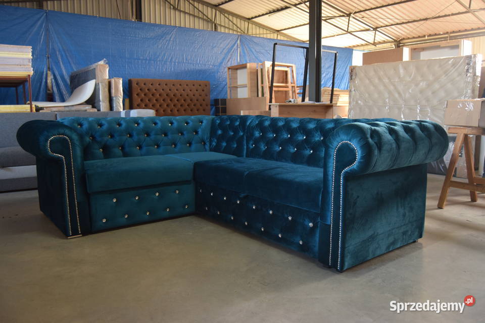 Narożnik pikowany chesterfield glamour z funkcją Pyzdry