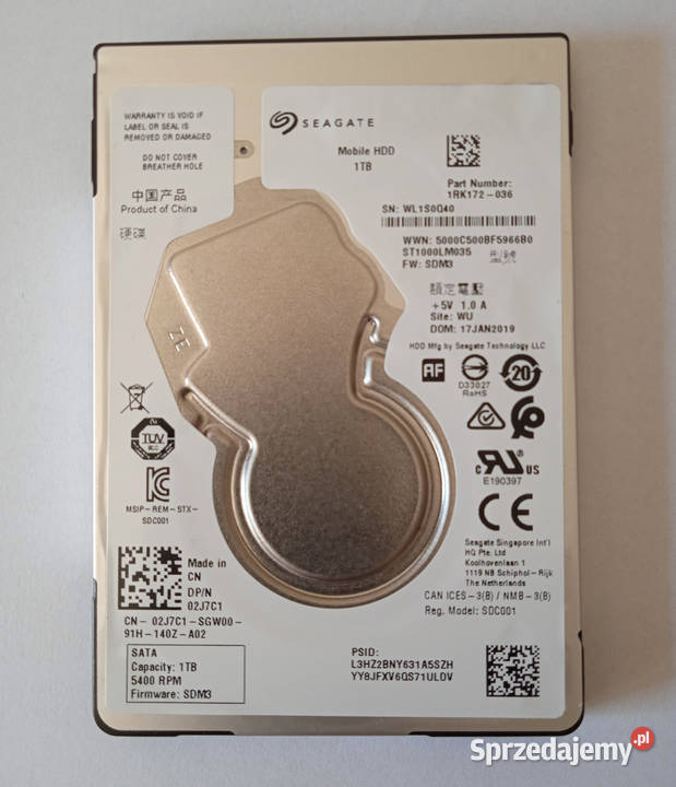Dysk HDD Seagate 1TB 25 SATA III 6 Gbs 7 mm 5400 2,5”
