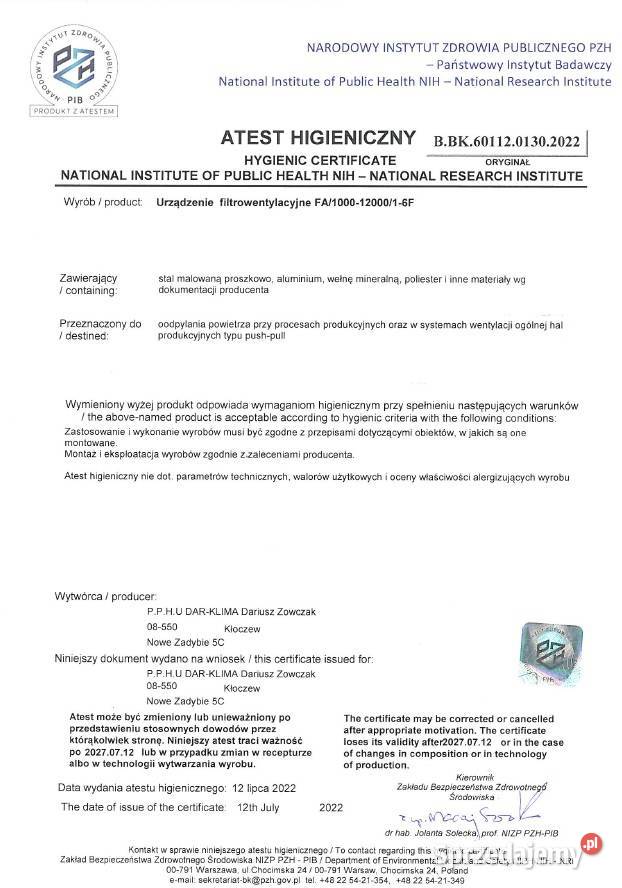Filtrowentylator Produkcja Biznes i Przemysł Kłoczew