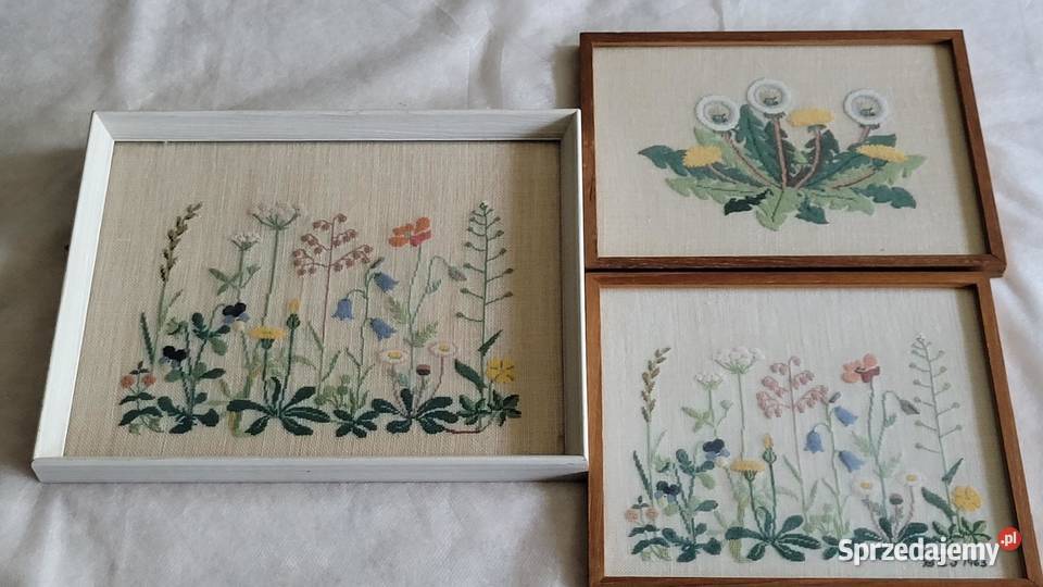 Urocze trzy obrazy haftowane ręcznie Polne małopolskie sprzedam