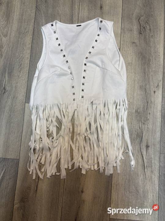 Biała bogato zdobiona frędzlami kamizelka małopolskie sprzedam