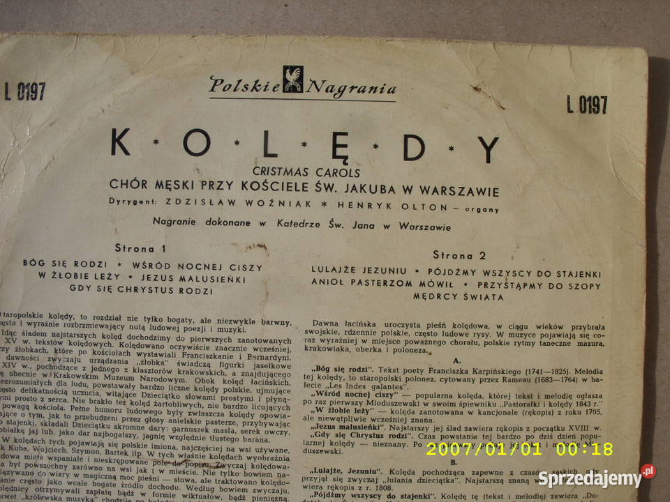 LP Winylowa 10 33 obr KoledyCHRISMAS CAROLS religijna Wołów