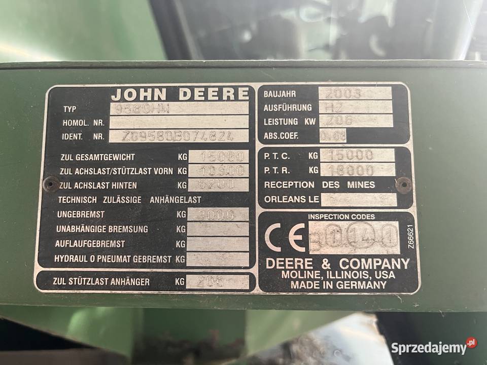 Kombajn zbożowy John Deere WTS9580