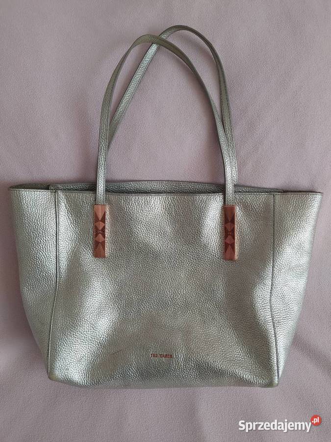 Torebka Ted Baker skorzana torba A4 srebrna Dębica