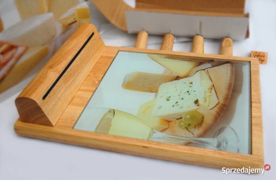 Drewniana deska do serów z 4 nożami 355 x 26 wielokolorowy