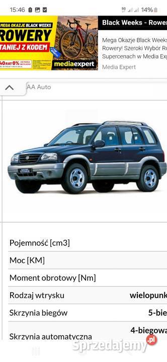 Suzuki vitara 20 16v 128 grand reduktor benzyna Układ napędowy Pułtusk