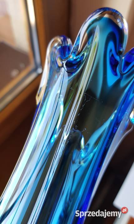 Szklany wazon kolorowe szkło vintage PRL Dąbrowa Górnicza