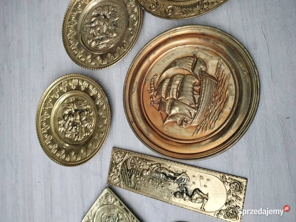 Talerze ozdobne miedziane metalowe miedzioryt