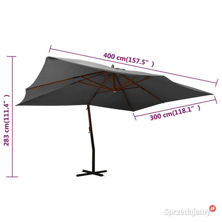 Wiszący parasol z drewnianym słupkiem 400x300 Warszawa