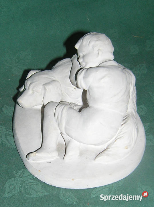 figurka gipsowa vintage Chłopiec z psemD 20