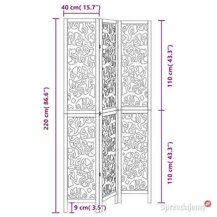 Parawan pokojowy 3panelowy czarny lite drewno Warszawa