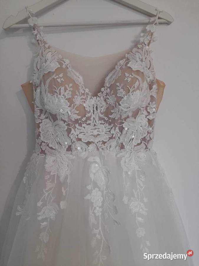 Suknia ślubna brokatowa śmietankowa bogato Ciężkowice