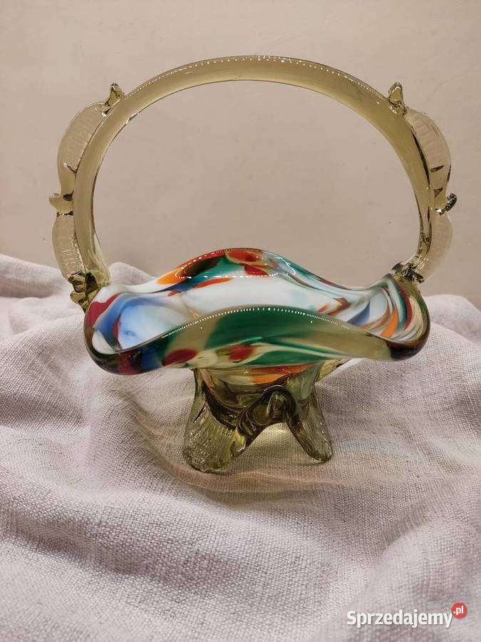 Koszyk szklany kolorowy Ząbkowice PRL Głuchołazy sprzedam