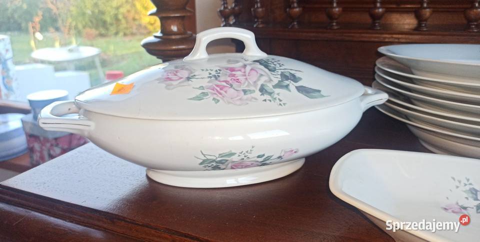 Serwis obiadowy z różą Na 6 osób Biała porcelana Gdańsk