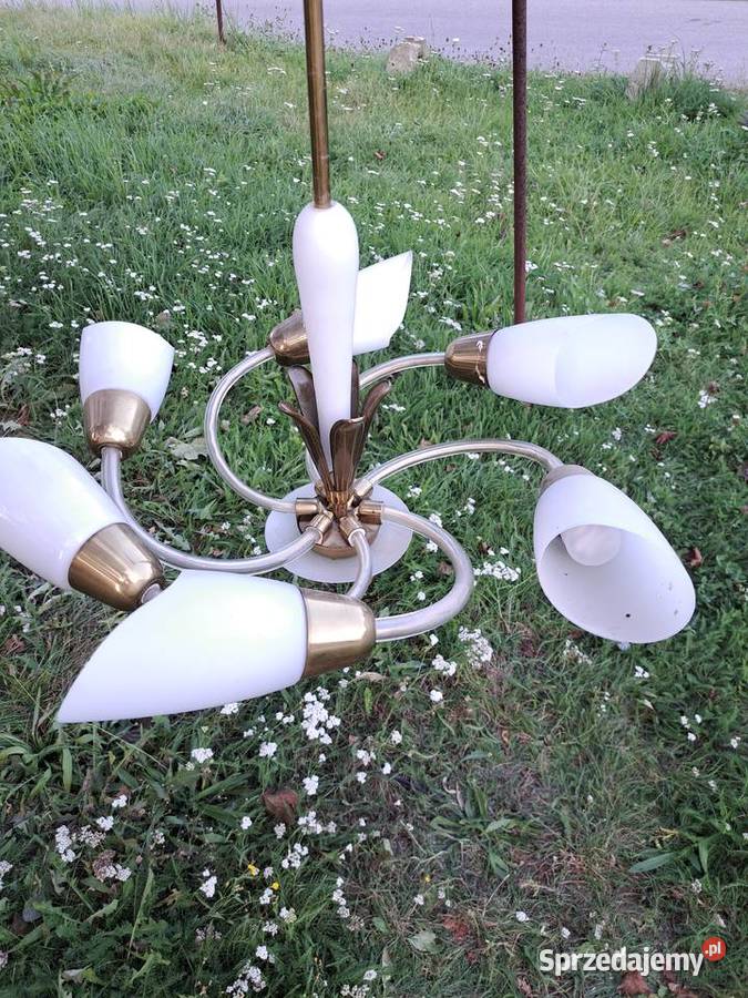 Retro żyrandol z 60 lat szklanometalowy firmy Lubań