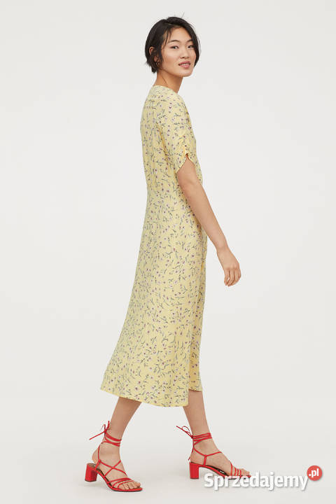Maślana sukienka HM 50 5XL kwiaty midi tea dress Rozmiar 50 Szczecin