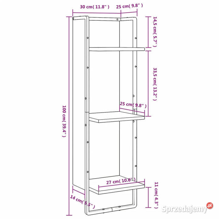 Regał ścienny z 3 półkami dąb sonoma 30x25x100 mazowieckie Warszawa