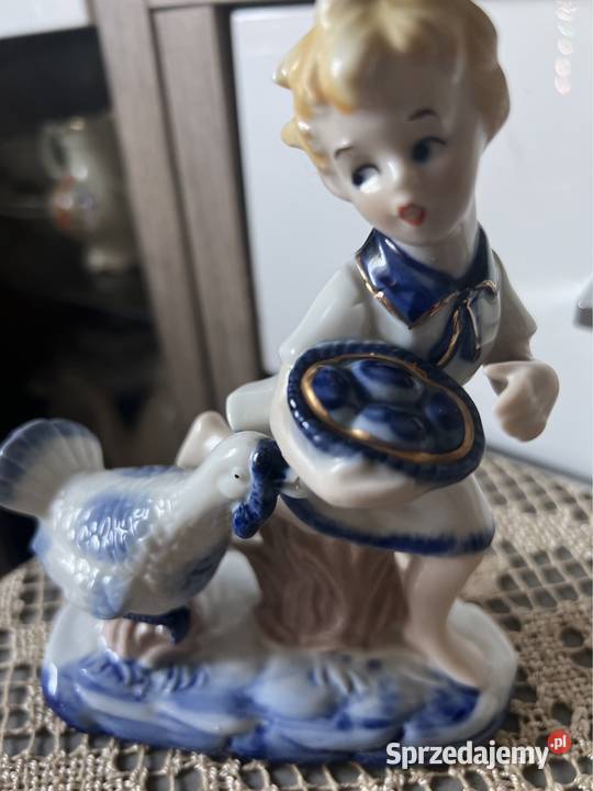 Stara porcelana kobaltowa dziewczynka z indykiem Zabrze