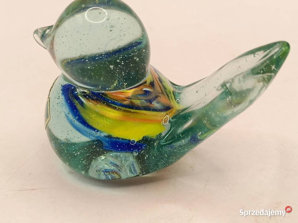 Figurka ozdoba szklany mały ptak Skansen