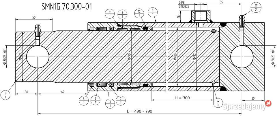Siłownik Cylinder HYDRAULICZNY SKOK 70x300 SMN1G Pozostałe sprzedam