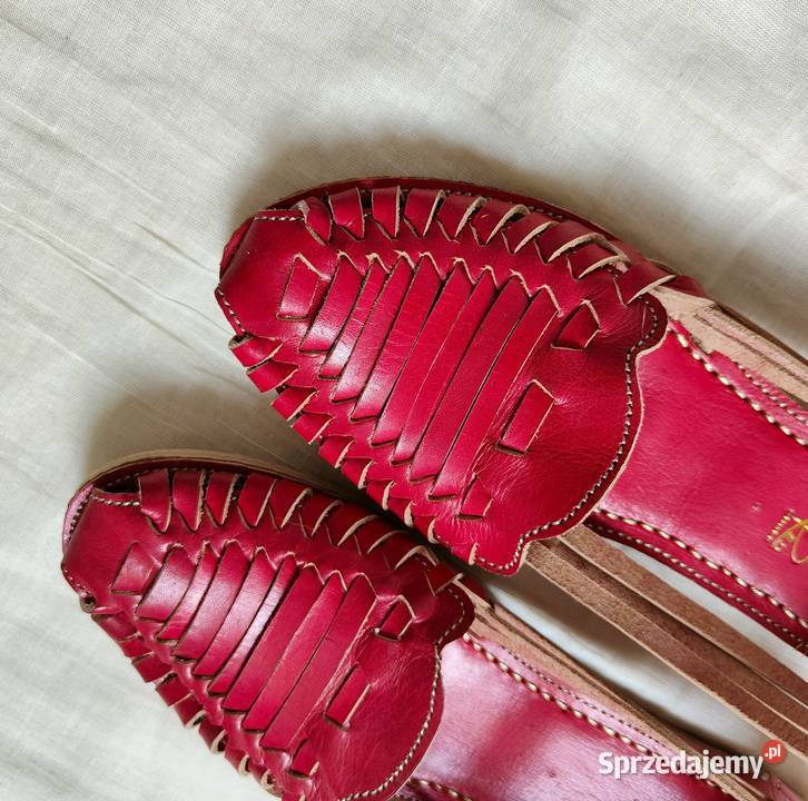Czerwone skórzane buty sandały retro paski 40 Sandały i klapki