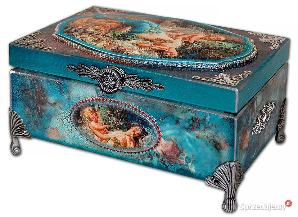 SZKATUŁKA drewniana AMOREK turkus srebro Bydgoszcz
