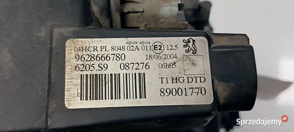 LAMPA PRAWA PRZÓD PEUGEOT 206 9628666780