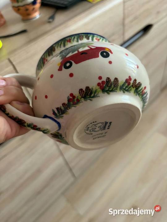 Zimowy duży kubek do grzańca Bolesławiec prl Przedbórz