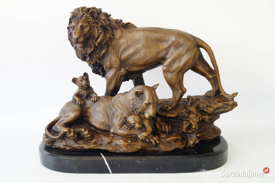 Figura z brązu LEW rodzina lwów piękna masywna Antyki, Sztuka, Kolekcje wielkopolskie Gizałki