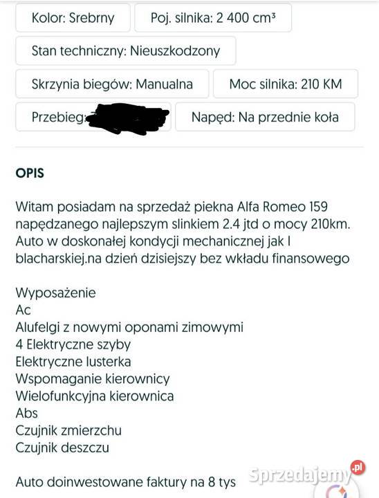 Alfa Romeo 159 24 200KM 159 Wólka Zychowa sprzedam
