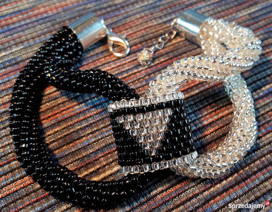 SrebrnoCzarna Bransoletka Z Koralików Katowice
