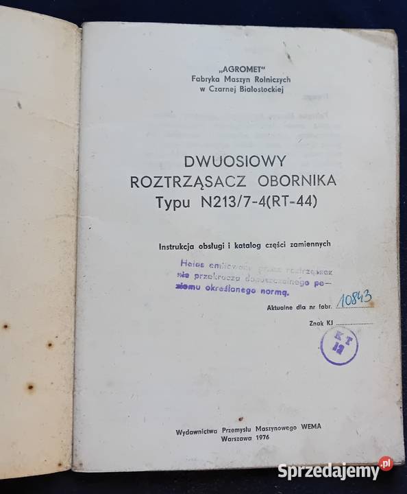 Dwuosiowy roztrząsacz obornika N21374 Inst obsł Antykwariat Koźminek