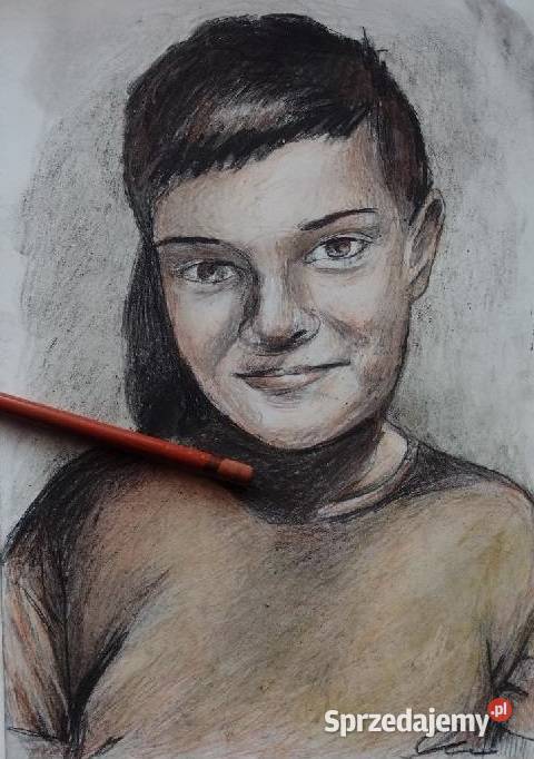 Portret ze zdjęcia ołówkiem kredkami elegancki i Warszawa