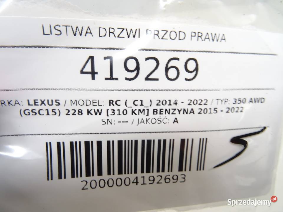 LISTWA DRZWI PRZÓD PRAWA LEXUS RC SportowyCoupe