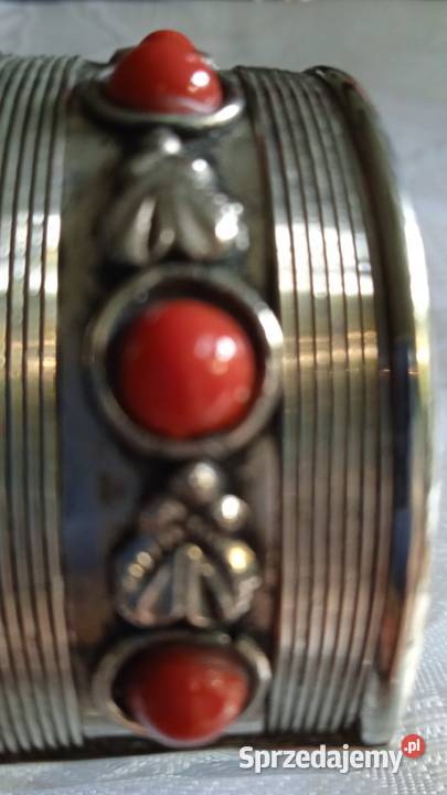 WIEKOWA SREBRZONA BRANSOLETA Z KORALEM wielkopolskie