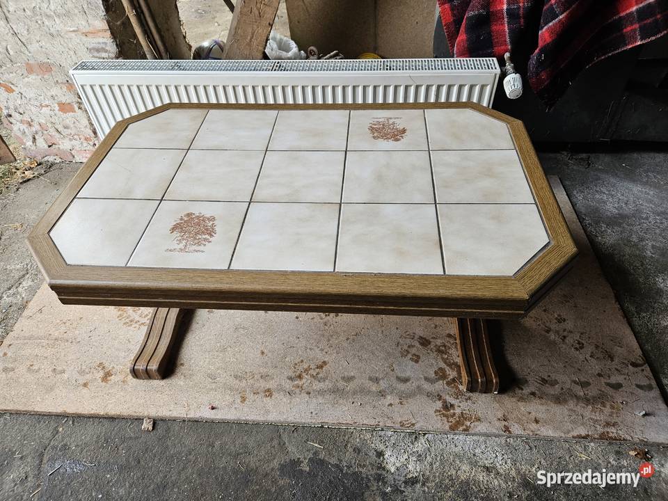 stół stolik kawowy blat z płytek PRL 111x70 111cm Nowe Budkowice