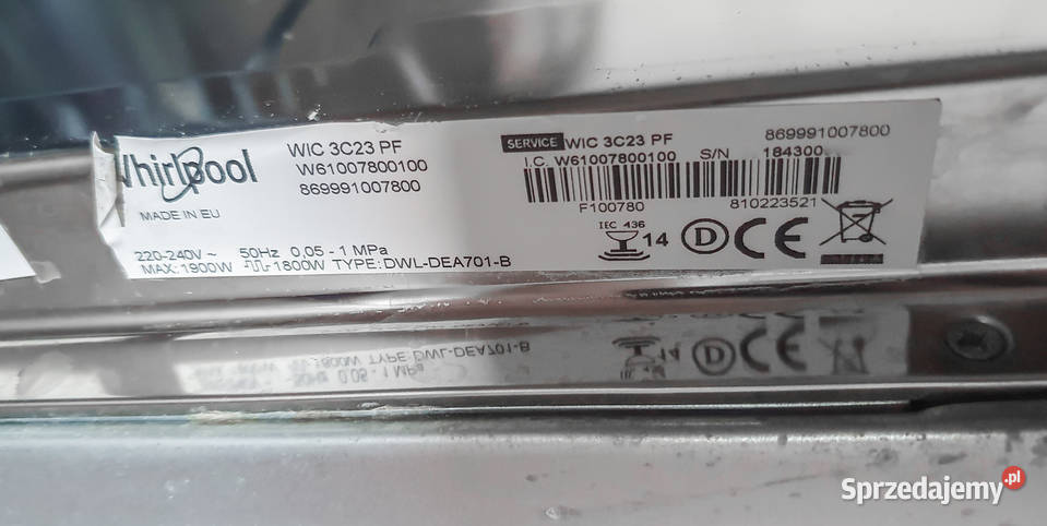 Zmywarka do zabudowy Whirlpool WIC 3C23 PF Częstochowa