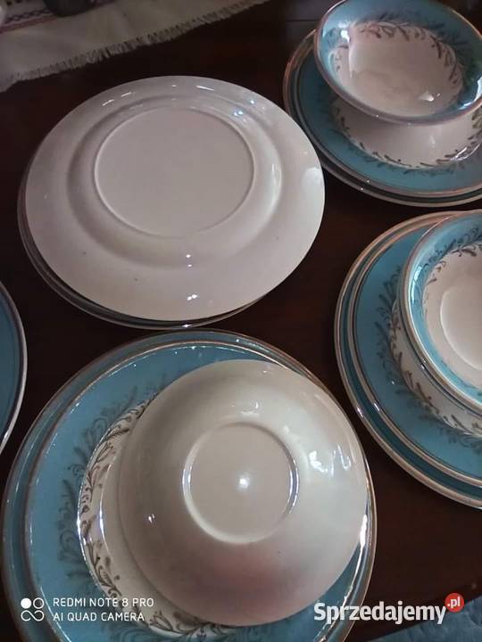 Serwis obiadowy 6 osób Błękitno złoty Elegancki Gdańsk