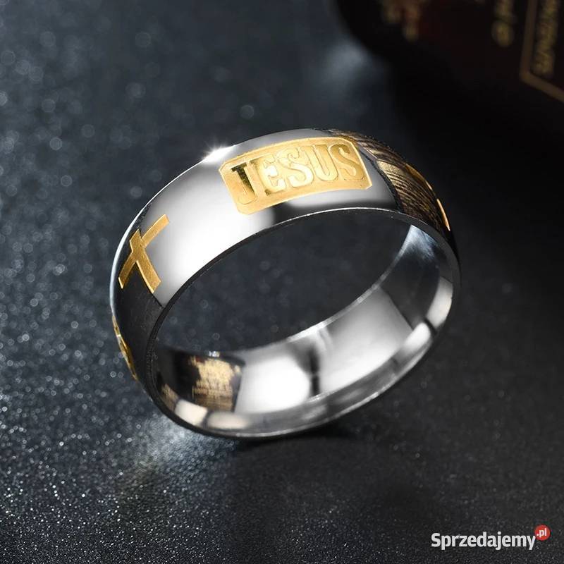 Piękny grawerowana obrączka JEZUS 3kolory