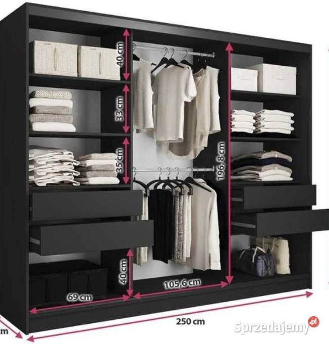 Pojemna szafa z lustrem i lamelami LOFT 250 Wrocław