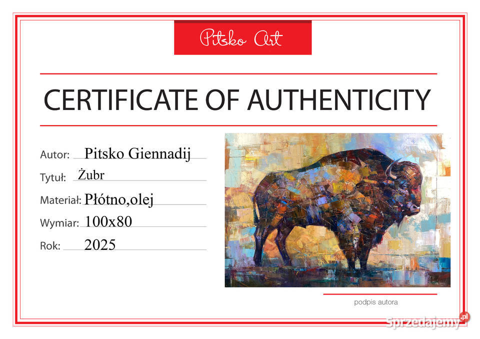 Pitsko Giennadij Żubr 100x80 obraz olejny pomorskie Rumia
