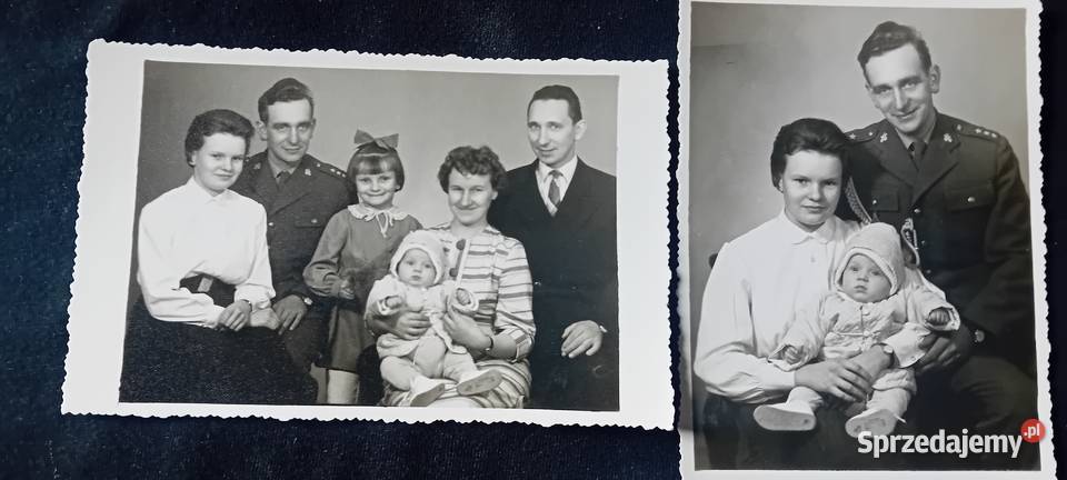 2 fotografie z chrzcin kapitan LWP z żoną i Pozostałe Koźminek