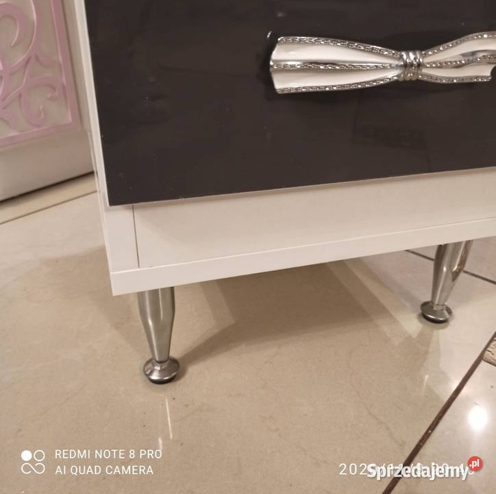 Szafka nocna biała szara wysoki połysk lustrzana Nowy Sącz