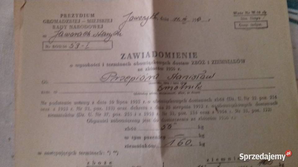 Zaświadczenia i nakazy z PRL Pozostałe mazowieckie Warszawa