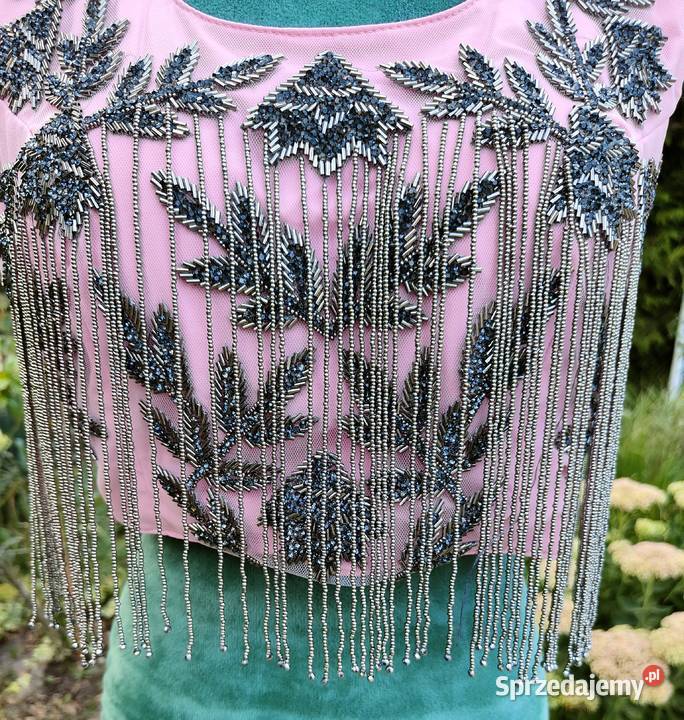 Różowy crop top bluzka L 40 XL 42 róż cekiny