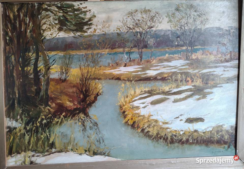 Stary obraz olejny Zimowe roztopy