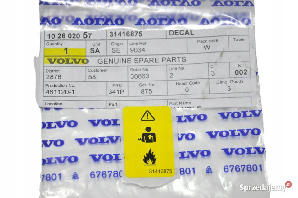 VOLVO V40 S60 V60 naklejka informacyjna maska OE