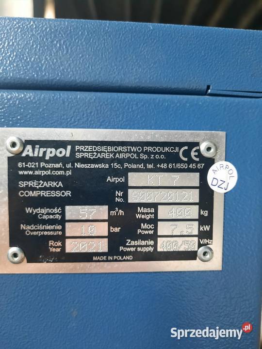 Sprężarka śrubowa Airpol KT7 75 kW 10 bar 950 Bielawa