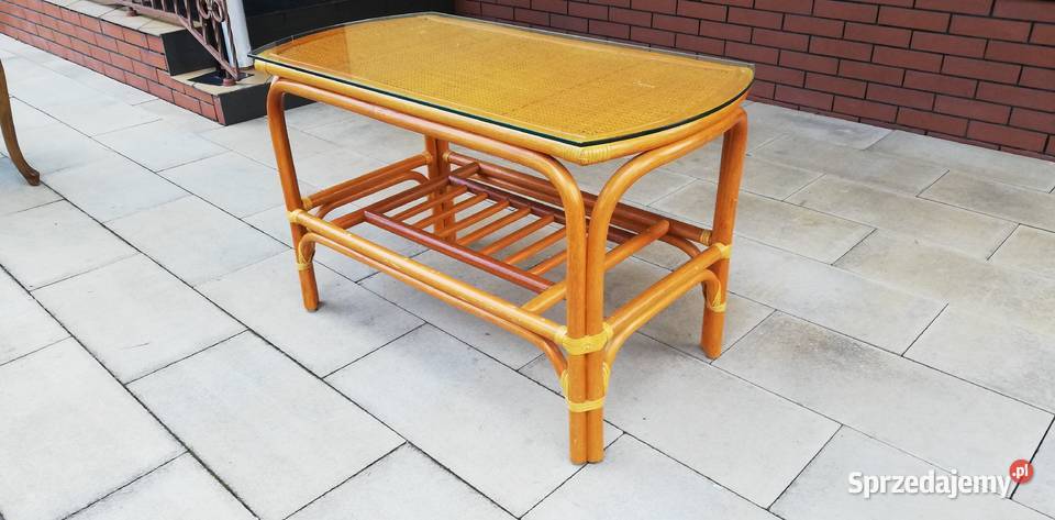 Stolik rattanowy ze szkłem ława z półką Garwolin