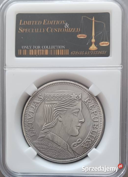 5 Łatów Łotwa 1931 r Slab Kopia Numizmatyka Konin